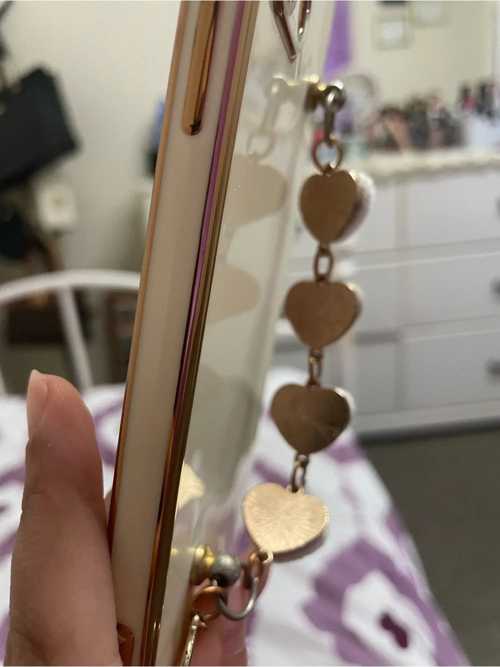 Gold Mirrored Crystal Phone Case & White Heart Bracelet Accent😆